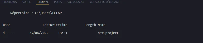 capture d'ecran de la création d'un dossier en ligne de commande