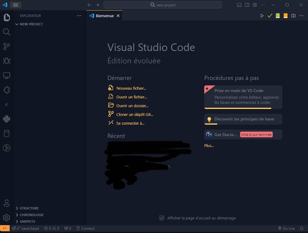 fenetre de studio visual code 