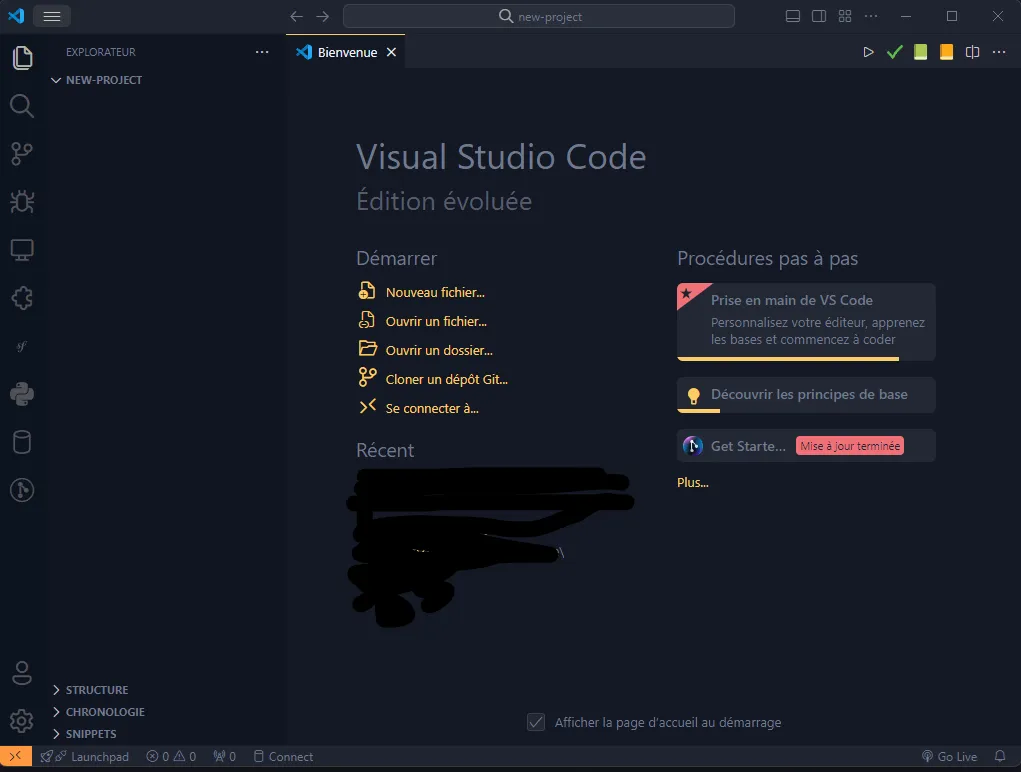 fenetre de studio visual code 