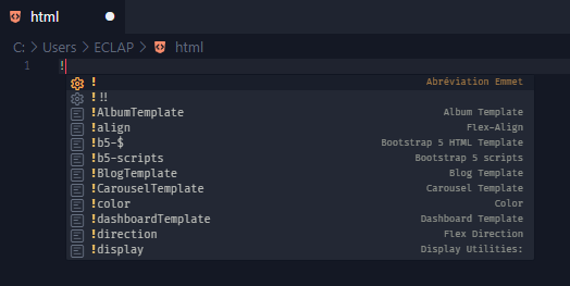 exemple de code dans visual studio code 