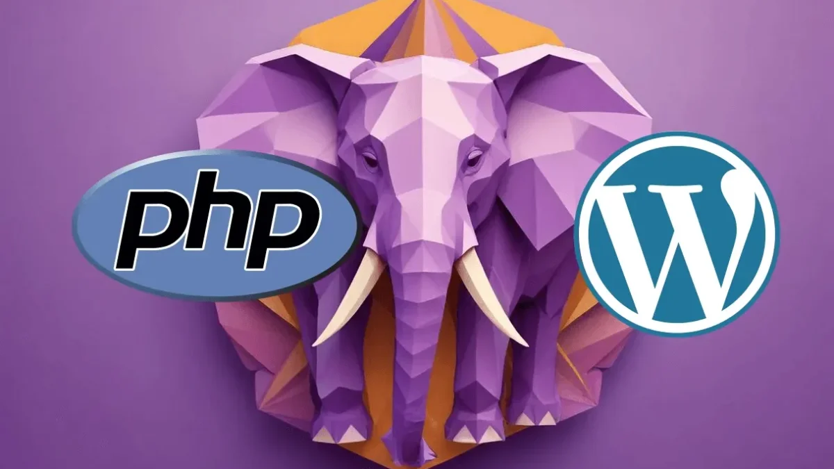 une elephant avecles logo de php et wordpress