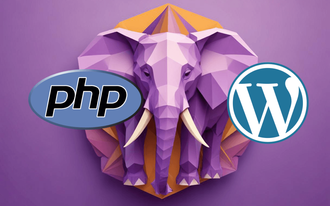une elephant avecles logo de php et wordpress