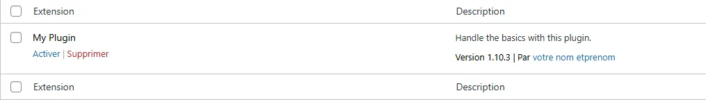 affichage du plugin dans la parti admin de wordpress