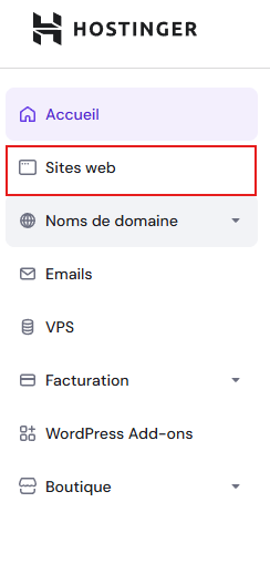 menu hostinger pour la migration wordpress