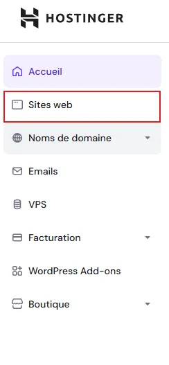 menu hostinger pour la migration wordpress