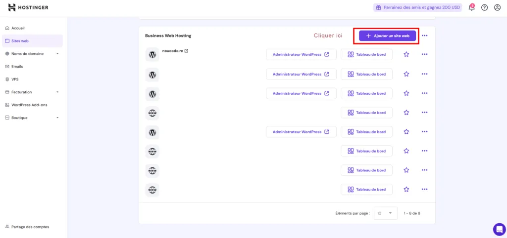 ecran pour construire un site web pour une migration wordpress