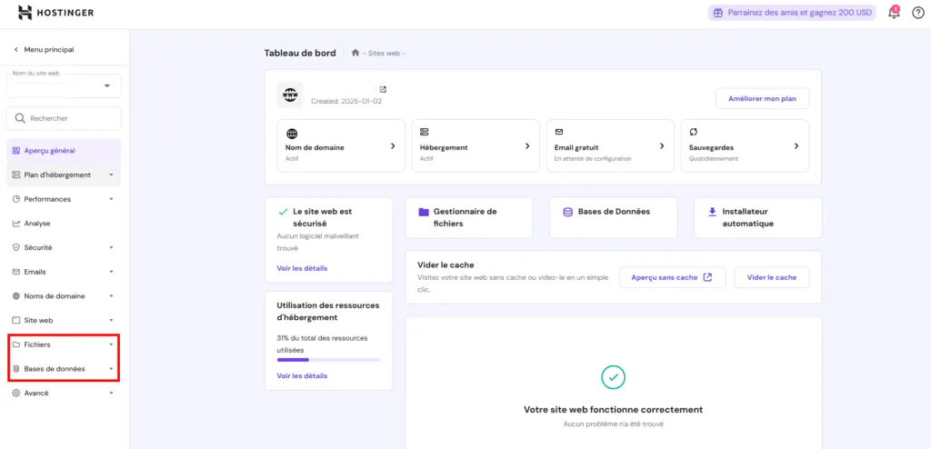 ecran pour la gestion des site web pour la migration