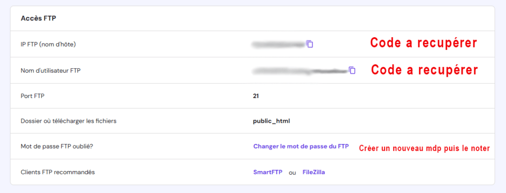 recupération des identifiants FTP 