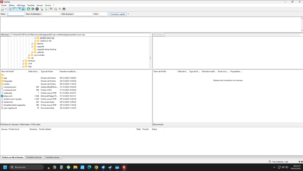 interface filezilla migration fichiers 