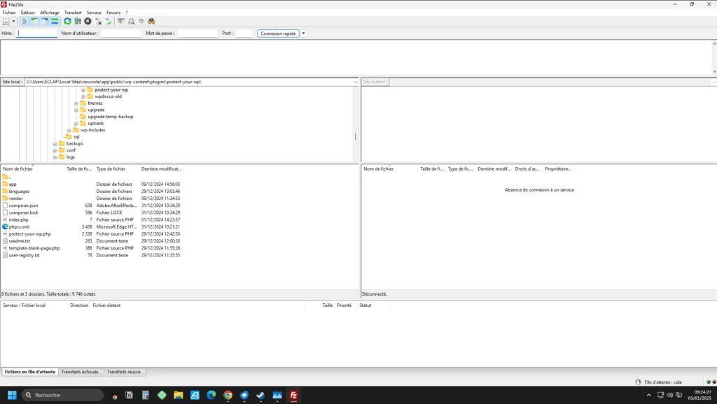 interface filezilla migration fichiers 