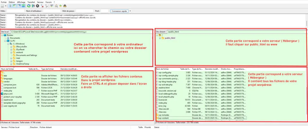 ecran de migation pour un site web filezilla