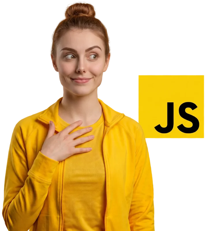 jeune femme habillé en jaune qui apprend a coder en javascript